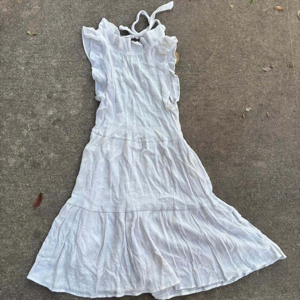 White ruffle midi dress with